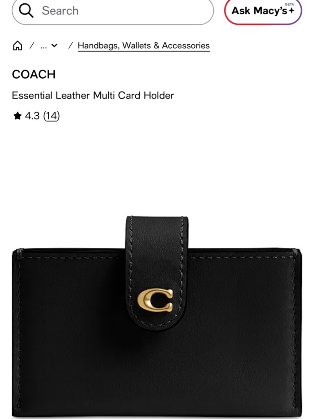Coach Black Leather Multi Card Holder with Gold C Snap - Picture 4 of 4